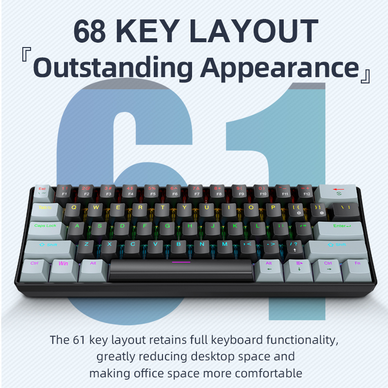 Gaming Keyboard Half - APAYADO K61 Mini Klawiatura Mechaniczna, Przewodowa,