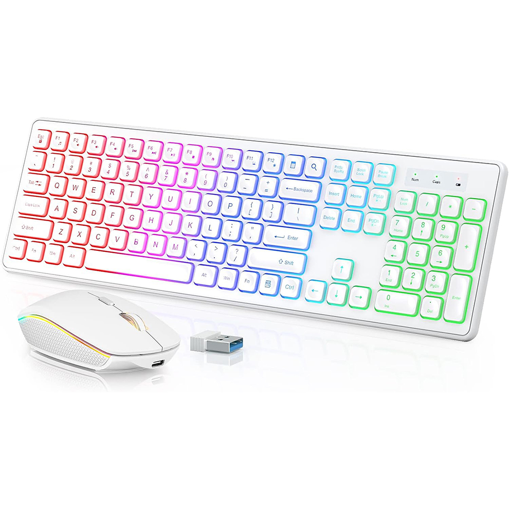 Gaming Keyboard Ergonomics - Podświetlana bezprzewodowa klawiatura i mysz, ciche